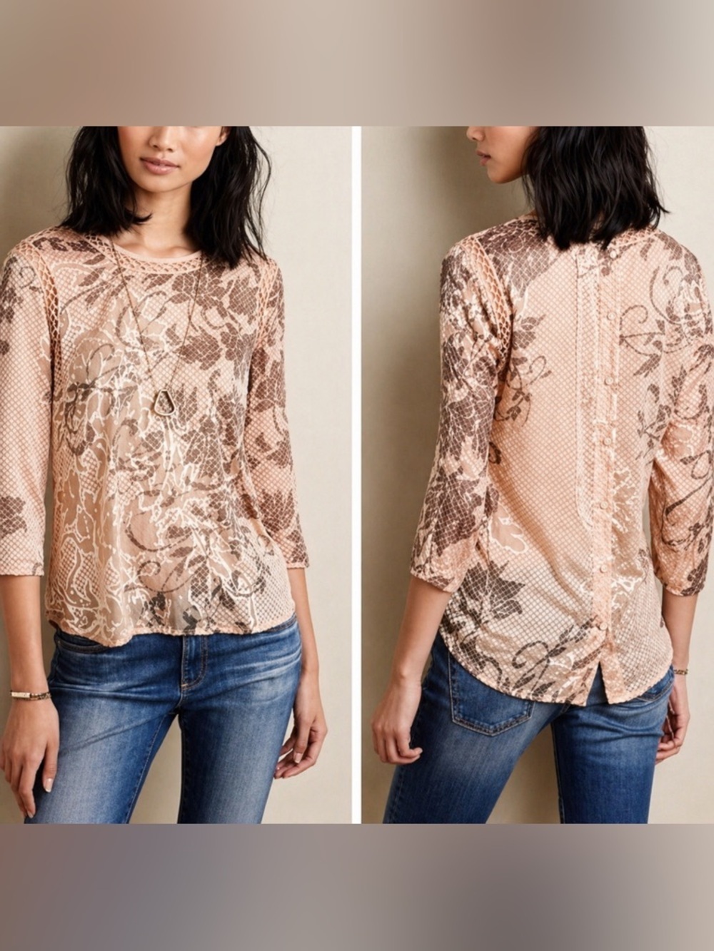 Meadow Rue tan floral top, XS